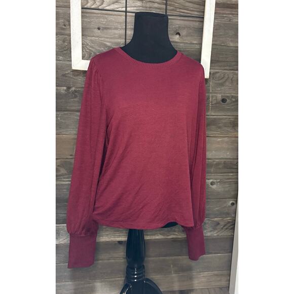 Gap maroon red wine puffed sleeves pullover long sleeve sweater women's size Med - Picture 1 of 10